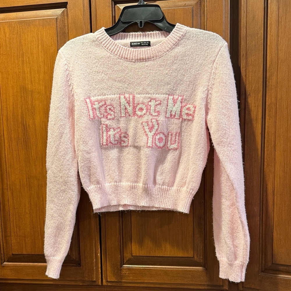 SHEIN Pink Crew Neck “It’s Not Me It’s You” Sweater size 4